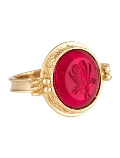 Pre-owned Tagliamonte Mother Of Pearl & Venetian Cameo Bee Intaglio Ring In Pink