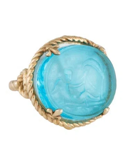 Pre-owned Tagliamonte Mother Of Pearl & Venetian Glass Cupid Surfing Doublet Cocktail Ring In Blue