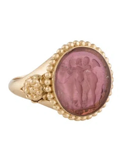 Pre-owned Tagliamonte Mother Of Pearl & Venetian Glass Doublet Dancing Angels Cocktail Ring In Pink
