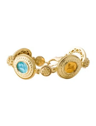 Pre-owned Tagliamonte Mother Of Pearl & Venetian Glass Link Bracelet, 7.25" In Multi