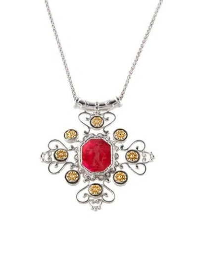 Pre-owned Tagliamonte Mother Of Pearl Doublet Pendant Necklace, 19" In Multi