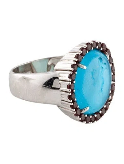 Pre-owned Tagliamonte Mother Of Pearl, Glass, & Garnet Intaglio Ring In Blue