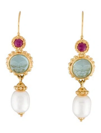 Pre-owned Tagliamonte Mother Of Pearl, Pearl & Glass Venetian Intaglio Earrings In Multi