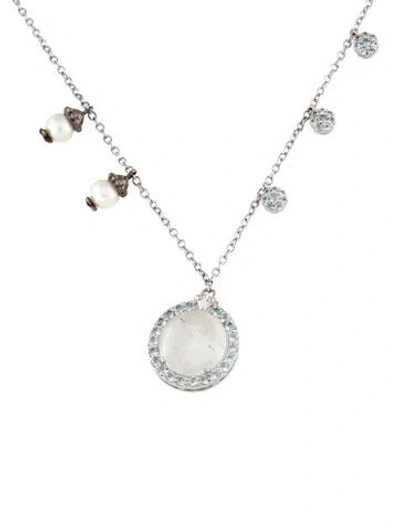 Pre-owned Tagliamonte Mother Of Pearl,pearl, Venetian Cameo, & Topaz Cupid Pendant Necklace, 15.75" In Multi