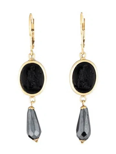 Pre-owned Tagliamonte ,mother Of Pearl,venetian Cameo & Hematite Drop Earrings In Black