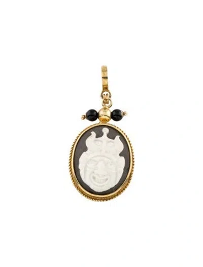 Pre-owned Tagliamonte Onyx & Porcelain Skull & Snake Cameo Pendant In Multi