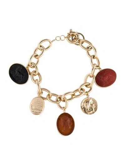 Pre-owned Tagliamonte Onyx & Venetian Cameo Charm Bracelet, 7.5" In Multi