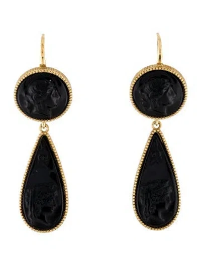 Pre-owned Tagliamonte Onyx Cameo Drop Earrings In Multi