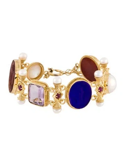 Pre-owned Tagliamonte Pearl, Amethyst, Ruby & Venetian Glass Intaglio Bracelet, 8.75" In Multi