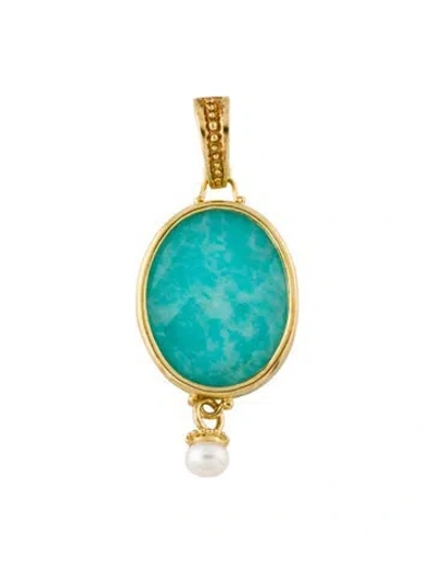 Pre-owned Tagliamonte Pearl & Amazonite Doublet Pendant Enhancer, 2" In Multi