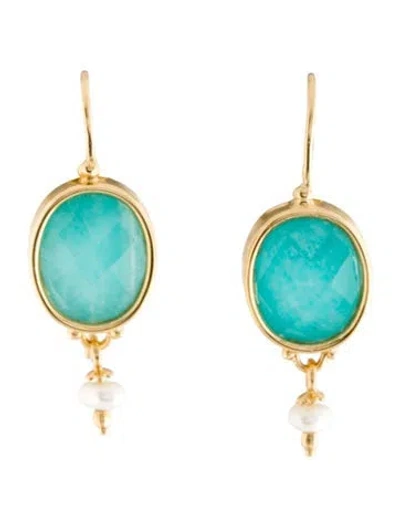 Pre-owned Tagliamonte Pearl & Amazonite Drop Earrings In Multi