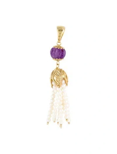 Pre-owned Tagliamonte Pearl & Amethyst Tassel Pendant In Multi