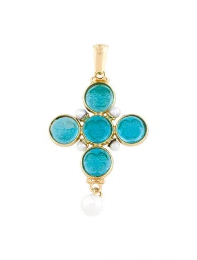 Pre-owned Tagliamonte Pearl & Glass Drop Earrings In Blue