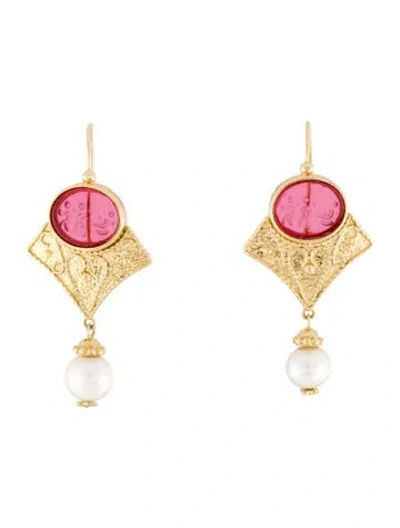 Pre-owned Tagliamonte Pearl & Glass Etruscan Drop Earrings In Multi