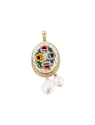 Pre-owned Tagliamonte Pearl & Glass Micromosaic Pendant In Multi