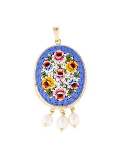 Pre-owned Tagliamonte Pearl & Glass Micromosaic Pendant In Multi