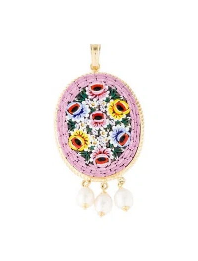 Pre-owned Tagliamonte Pearl & Glass Micromosaic Pendant In Multi