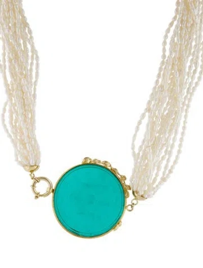 Pre-owned Tagliamonte Pearl & Glass Neptune Pendant Necklace, 23", 23" In Green