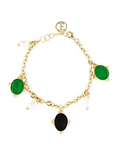 Pre-owned Tagliamonte Pearl & Glass Venetian Cameo Charm Bracelet, 7.75" In Multi