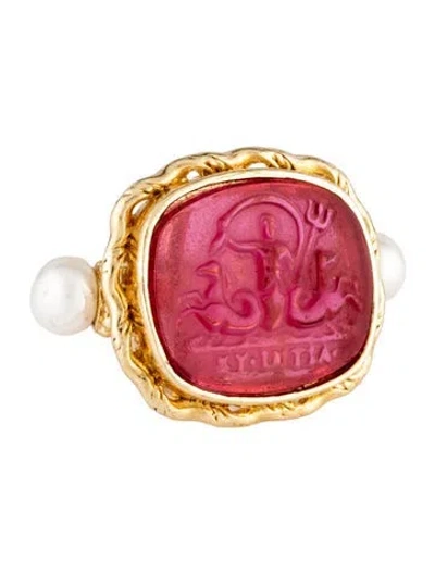Pre-owned Tagliamonte Pearl & Glass Venetian Cameo Cocktail Ring In Multi
