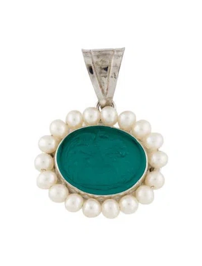 Pre-owned Tagliamonte Pearl & Glass Venetian Cameo Pendant, 1.25" In Multi