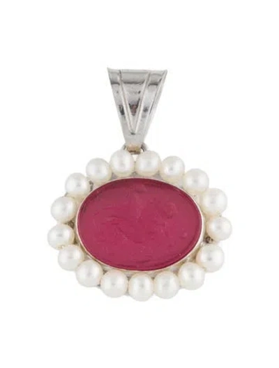 Pre-owned Tagliamonte Pearl & Glass Venetian Cameo Pendant In Multi