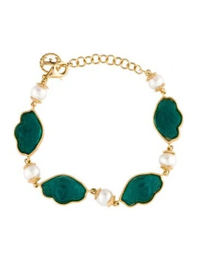 Pre-owned Tagliamonte Pearl & Glass Venetian Cameo Station Bracelet, 8" In Multi