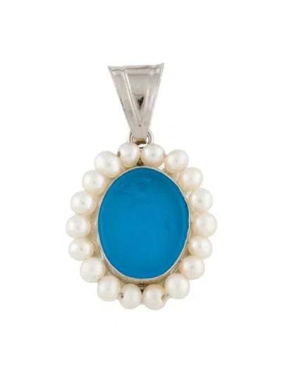 Pre-owned Tagliamonte Pearl & Glass Venetian Intaglio Pendant, 1.5" In Multi