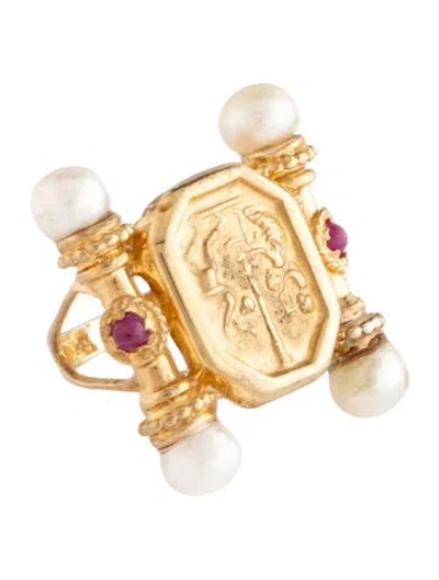 Pre-owned Tagliamonte Pearl & Glass-filled Ruby Cocktail Ring In Multi