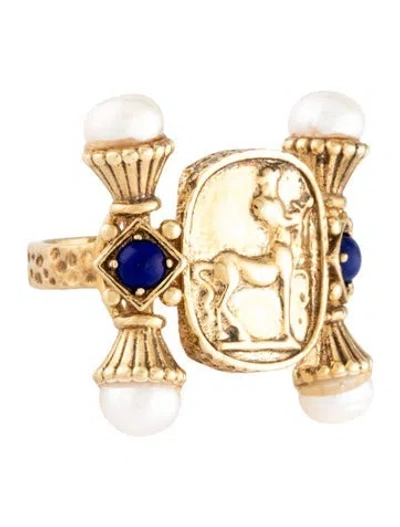 Pre-owned Tagliamonte Pearl & Lapis Lazuli Cameo Cocktail Ring In Multi