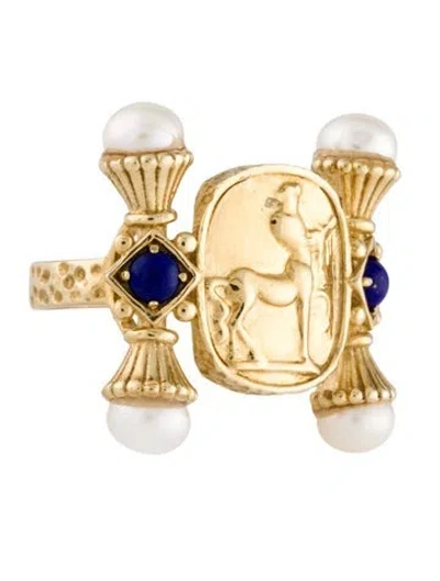 Pre-owned Tagliamonte Pearl & Lapis Lazuli Cameo Cocktail Ring In Multi
