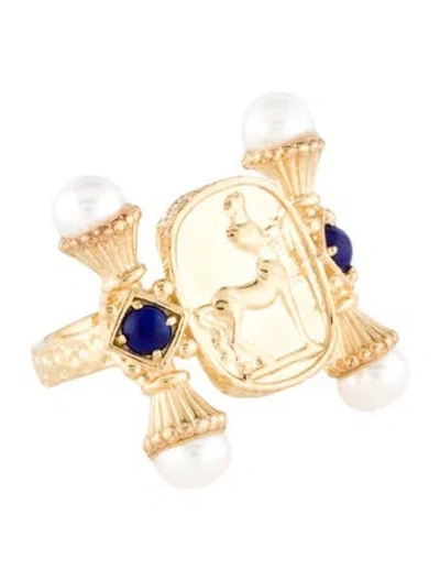 Pre-owned Tagliamonte Pearl & Lapis Lazuli Cocktail Ring In Multi