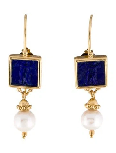 Pre-owned Tagliamonte Pearl & Lapis Lazuli Drop Earrings In Multi