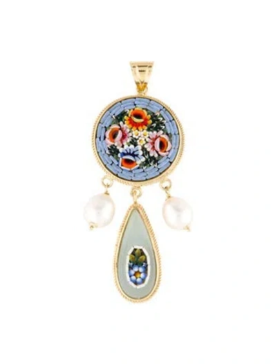 Pre-owned Tagliamonte Pearl & Micro-mosaic Pendant, 3" In Multi