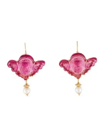 Pre-owned Tagliamonte Pearl & Venetian Cameo Angel Earrings In Multi
