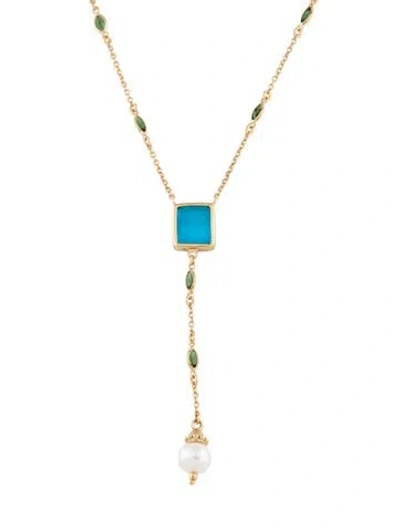 Pre-owned Tagliamonte Pearl & Venetian Cameo Cross Necklace, 17.5" In Multi