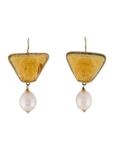 Pre-owned Tagliamonte Pearl & Venetian Cameo Drop Earrings In Multi