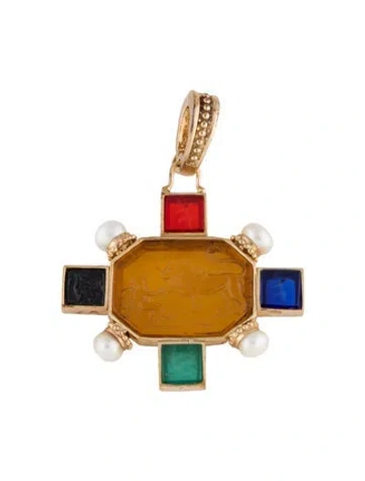 Pre-owned Tagliamonte Pearl & Venetian Cameo Pendant, 2.25" In Multi