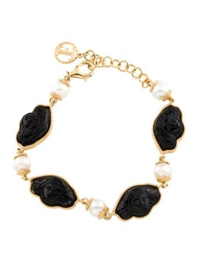 Pre-owned Tagliamonte Pearl & Venetian Cameo Station Bracelet, 7.75" In Black