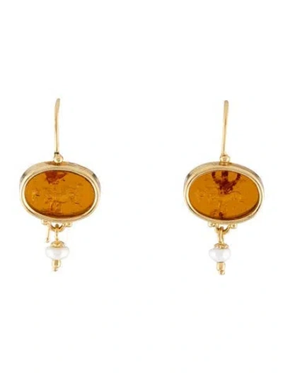 Pre-owned Tagliamonte Pearl & Venetian Cameo Zodiac Taurus Earrings In Orange