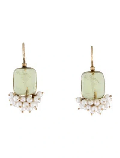 Pre-owned Tagliamonte Pearl & Venetian Class Cameo Drop Earrings In Green
