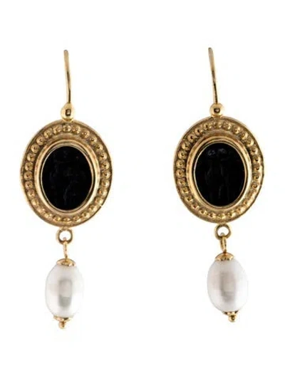Pre-owned Tagliamonte Pearl & Venetian Glass Cameo Drop Earring In Black