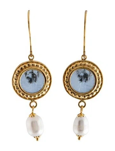 Pre-owned Tagliamonte Pearl & Venetian Glass Cameo Drop Earring In Blue