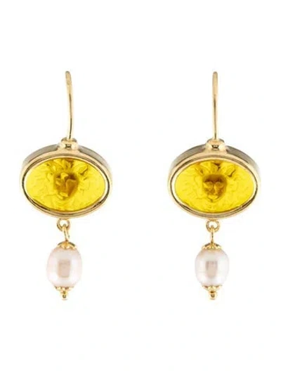 Pre-owned Tagliamonte Pearl & Venetian Glass Cameo Drop Earring In Multi