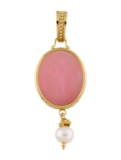 Pre-owned Tagliamonte Pearl & Venetian Glass Cameo Pendant, 2.75" In Multi