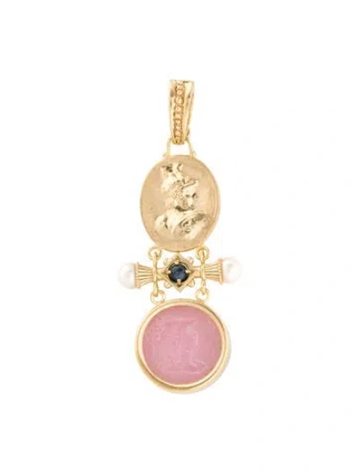 Pre-owned Tagliamonte Pearl & Venetian Glass Cameo Pendant In Pink
