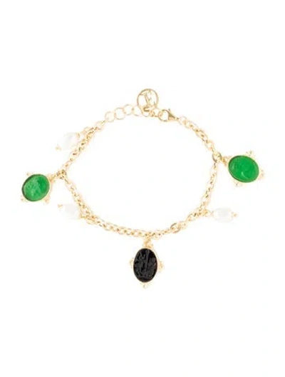 Pre-owned Tagliamonte Pearl & Venetian Glass Charm Bracelet, 7.75" In Multi