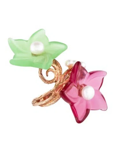Pre-owned Tagliamonte Pearl & Venetian Glass Flower Cocktail Ring In Multi