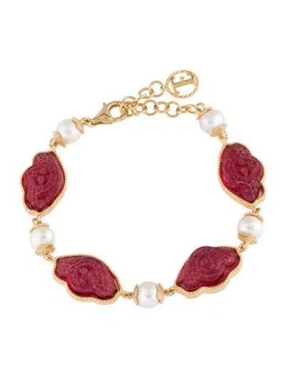 Pre-owned Tagliamonte Pearl & Venetian Glass Link Bracelet, 8.5" In Red