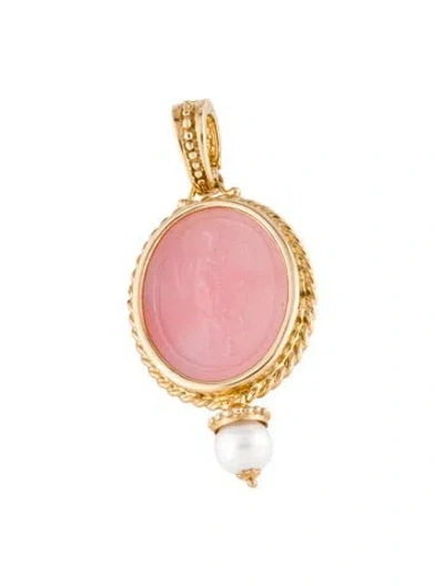 Pre-owned Tagliamonte Pearl & Venetian Glass Maened Cameo Pendant Enhancer, 2.25" In Multi